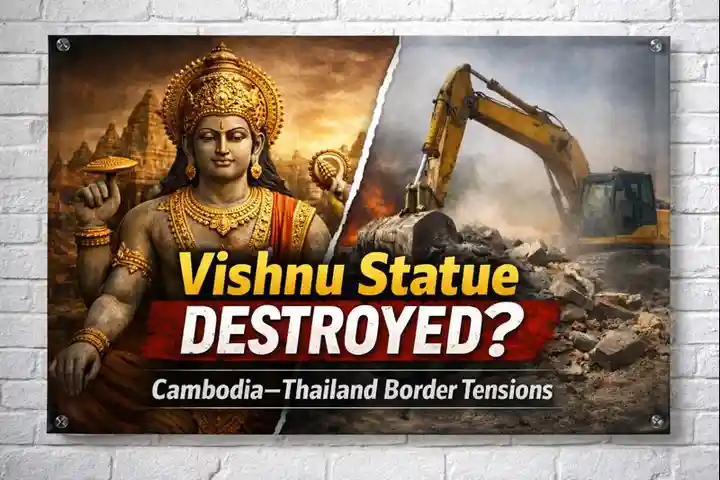 lord vishnu statue destroyed in Cambodia