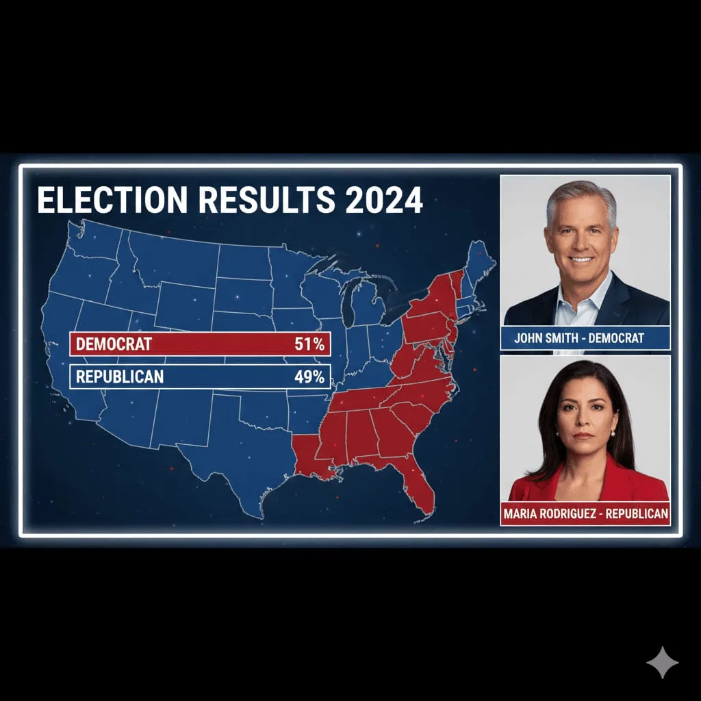 A dynamic Georgia election results dashboard featuring a Georgia map with vote tallies and silhouettes of political candidates.