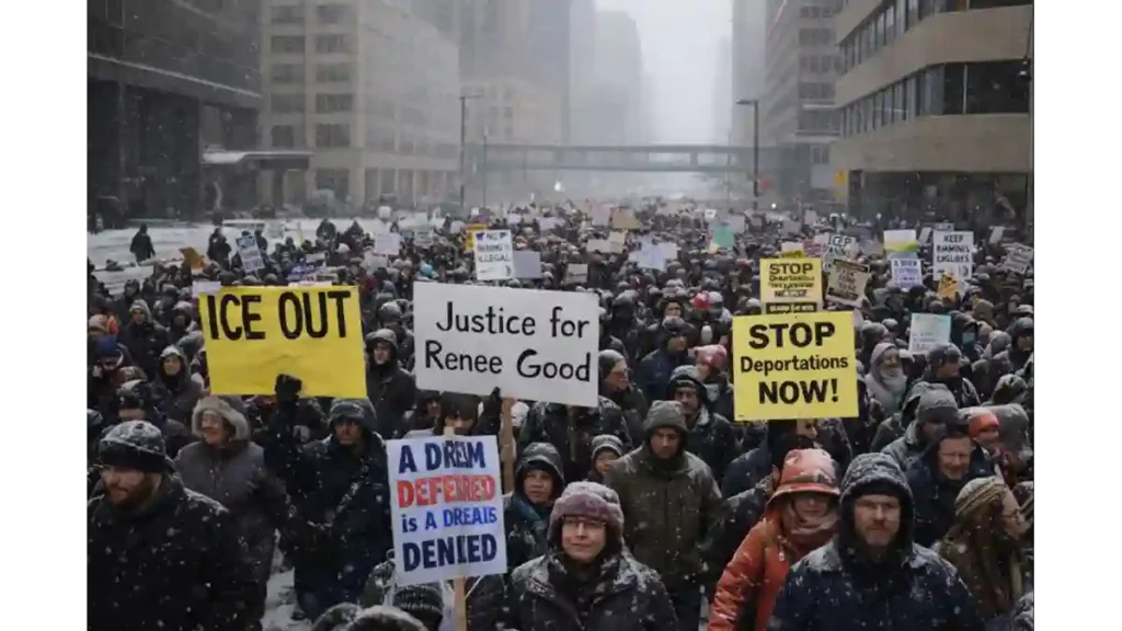 Community protest related to immigration enforcement in Minnesota.