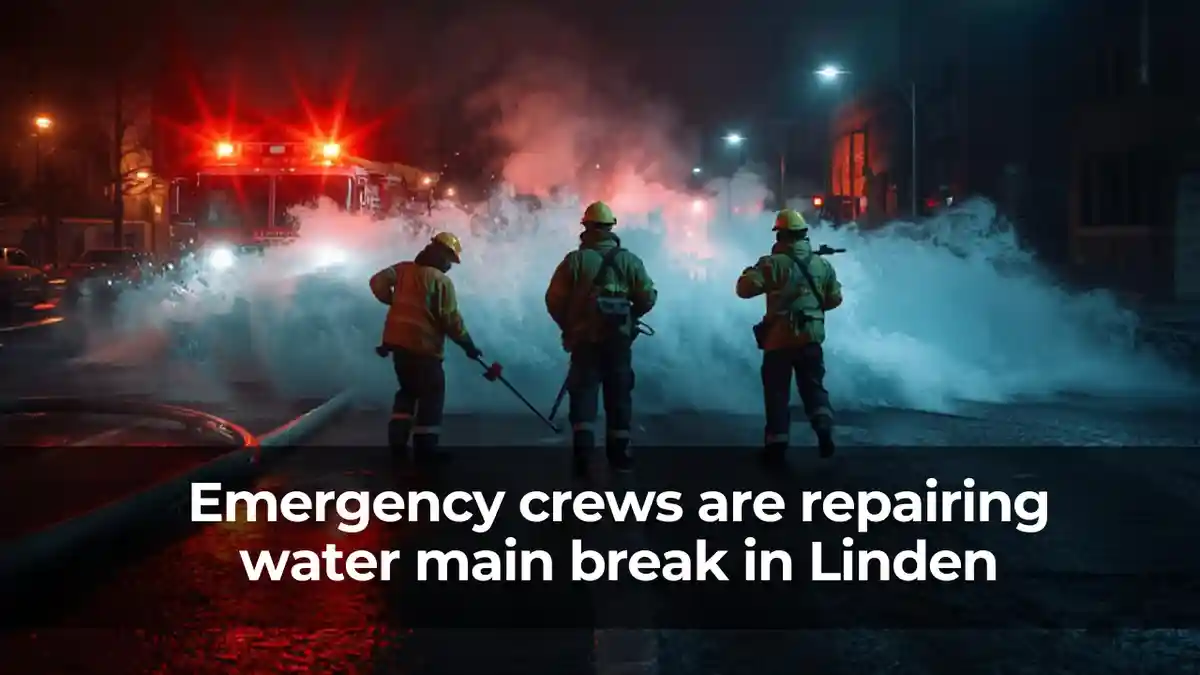 Emergency crews repair a burst water main in Linden, New Jersey, restoring service and managing flooded conditions throughout the city.