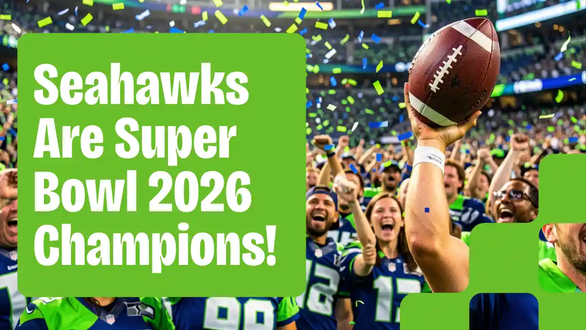 Seahawks players are celebrating with the Lombardi Trophy.